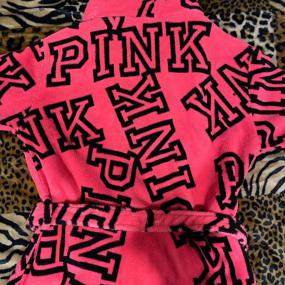 Pink Victoria’s Secret logo robe size extra small, hot pink with black lettering